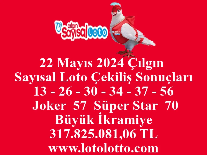 22 Mayıs 2024 Çılgın Sayısal Loto Çekiliş Sonuçları