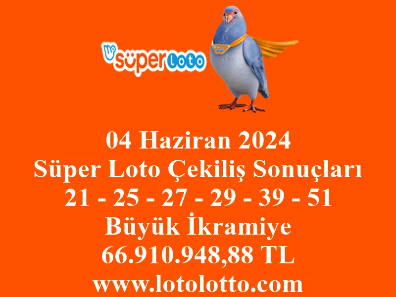 04 Haziran 2024 Süper Loto Çekiliş Sonuçları