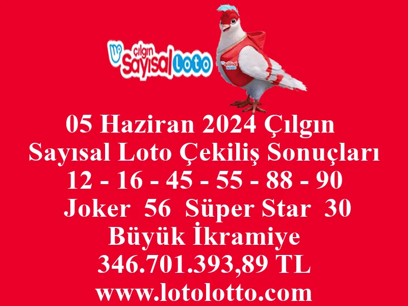 05 Haziran 2024 Çılgın Sayısal Loto Çekiliş Sonuçları