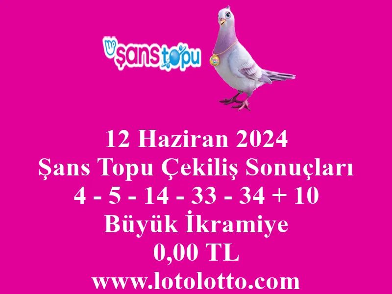 12 Haziran 2024 Şans Topu Çekiliş Sonuçları