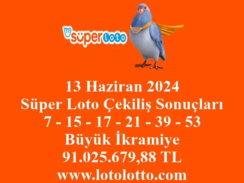 13 Haziran 2024 Süper Loto Çekiliş Sonuçları