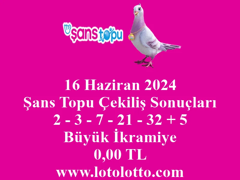 16 Haziran 2024 Şans Topu Çekiliş Sonuçları