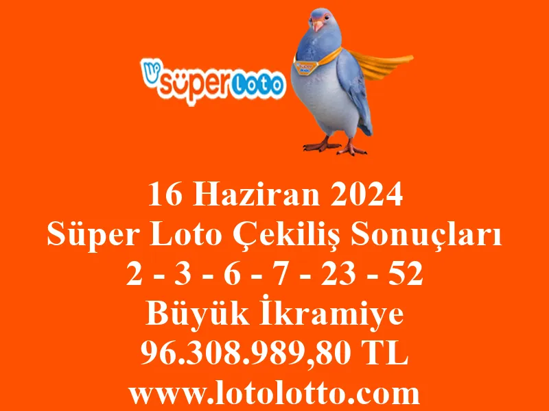 16 Haziran 2024 Süper Loto Çekiliş Sonuçları