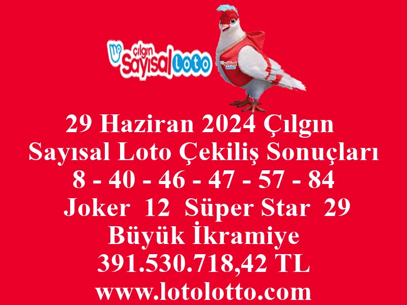 Sayısal Loto 29 Haziran 2024 Çekiliş Sonuçları