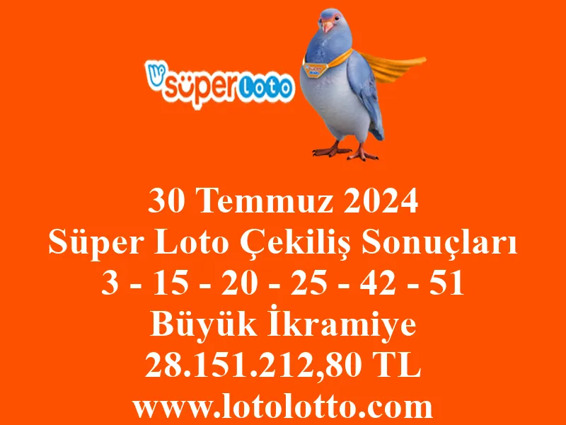 30 Temmuz 2024 Süper Loto Çekiliş Sonuçları