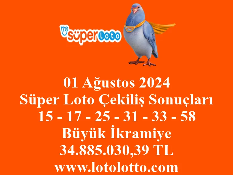 Süper Loto 01 Ağustos 2024 Çekiliş Sonuçları