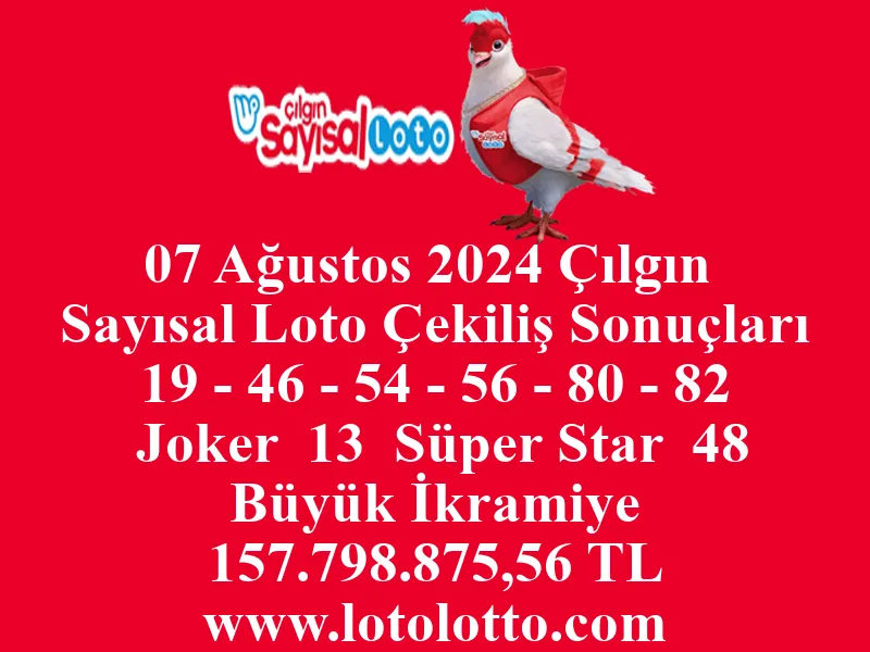 Sayısal Loto 07 Ağustos 2024 Çekiliş Sonuçları