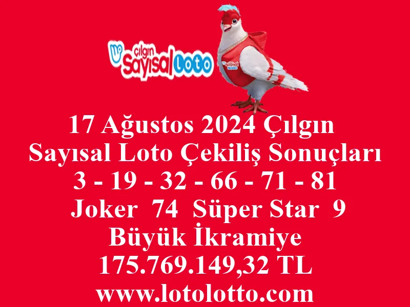 Sayısal Loto 17 Ağustos 2024 Çekiliş Sonuçları