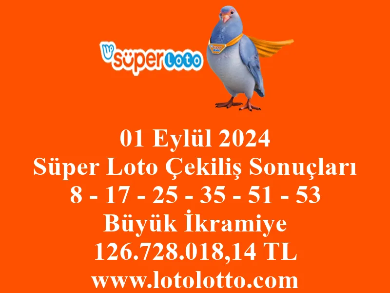 Süper Loto 01 Eylül 2024 Çekiliş Sonuçları