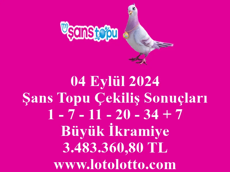 04 Eylül 2024 Şans Topu Çekiliş Sonuçları