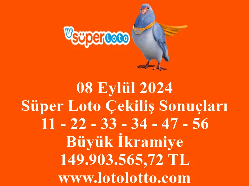 Süper Loto 08 Eylül 2024 Çekiliş Sonuçları