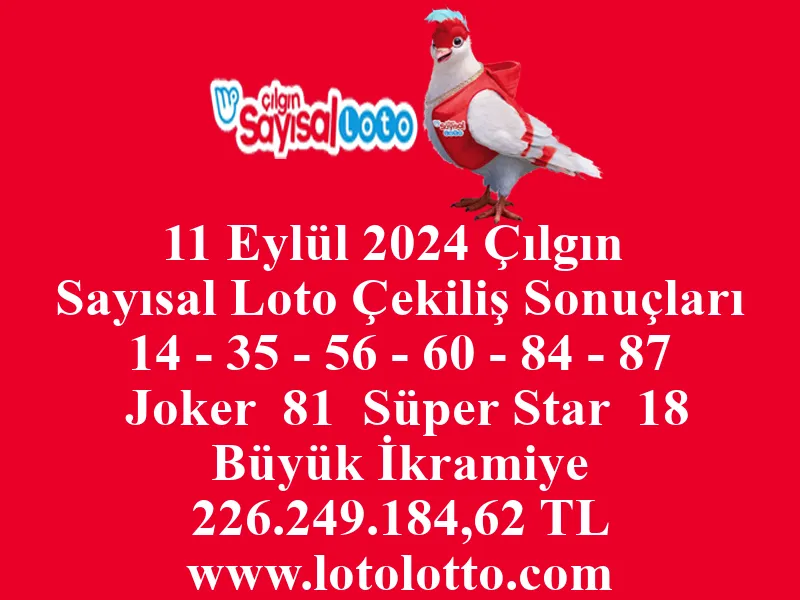 Sayısal Loto 11 Eylül 2024 Çekiliş Sonuçları