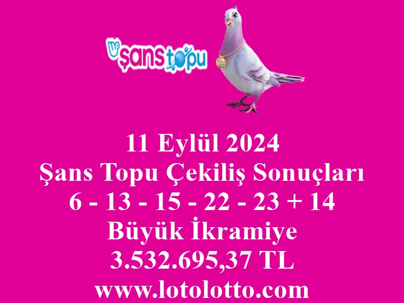 11 Eylül 2024 Şans Topu Çekiliş Sonuçları