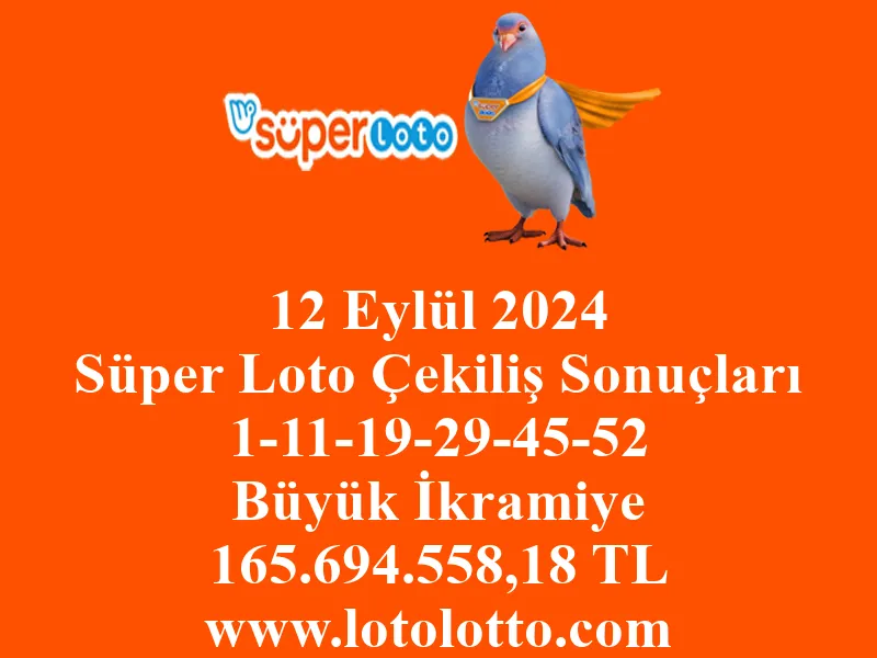 12 Eylül 2024 Süper Loto Çekiliş Sonuçları