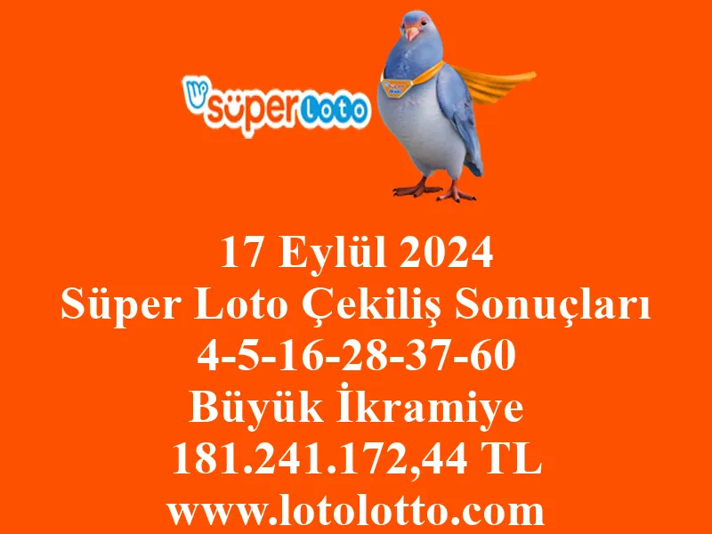 17 Eylül 2024 Süper Loto Çekiliş Sonuçları