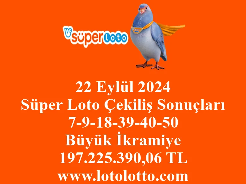 22 Eylül 2024 Süper Loto Çekiliş Sonuçları