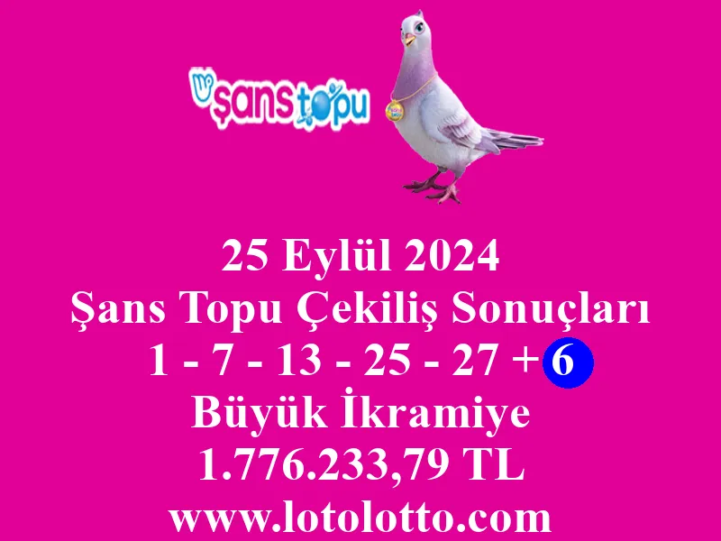 Şans Topu 25 Eylül 2024 Çekiliş Sonuçları