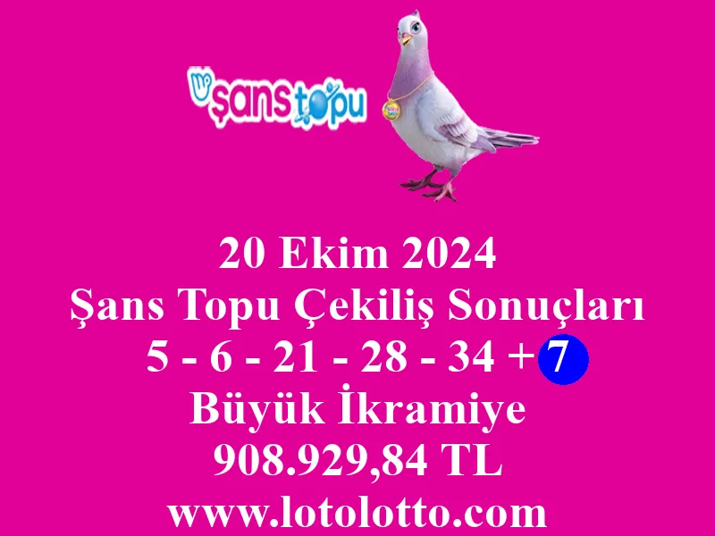 20 Ekim 2024 Şans Topu Çekiliş Sonuçları