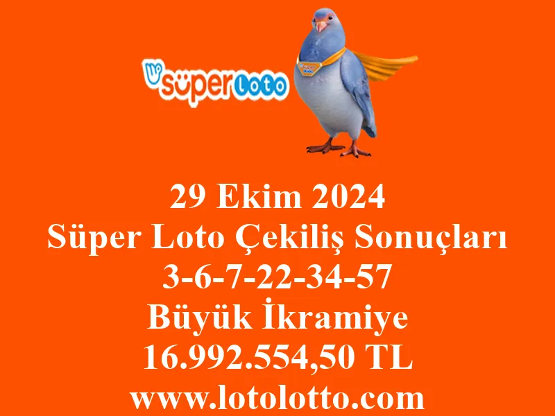 Süper Loto 29 Ekim 2024 Çekiliş Sonuçları