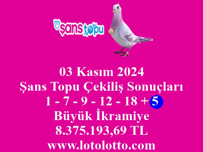 Şans Topu 03 Kasım 2024 Çekiliş Sonuçları