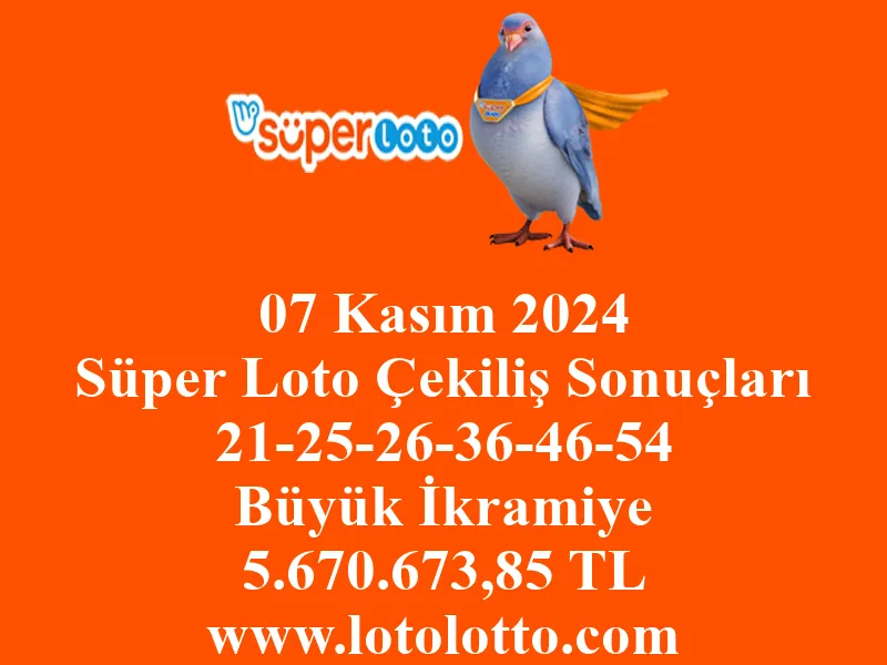 Süper Loto 07 Kasım 2024 Çekiliş Sonuçları