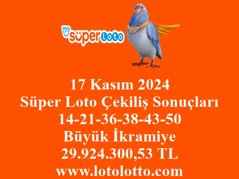 Süper Loto 17 Kasım 2024 Çekiliş Sonuçları