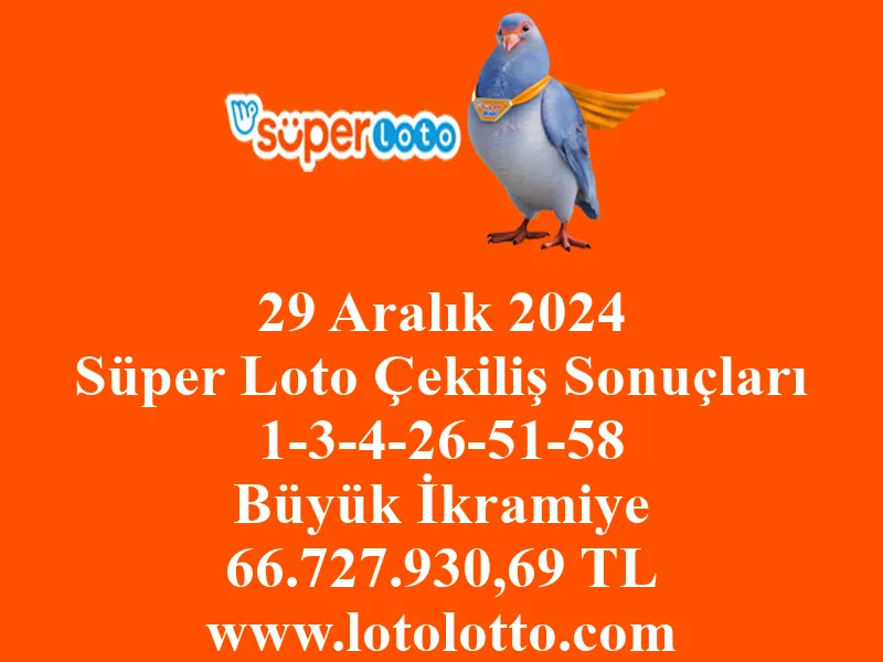 Süper Loto 29 Aralık 2024 Çekiliş Sonuçları